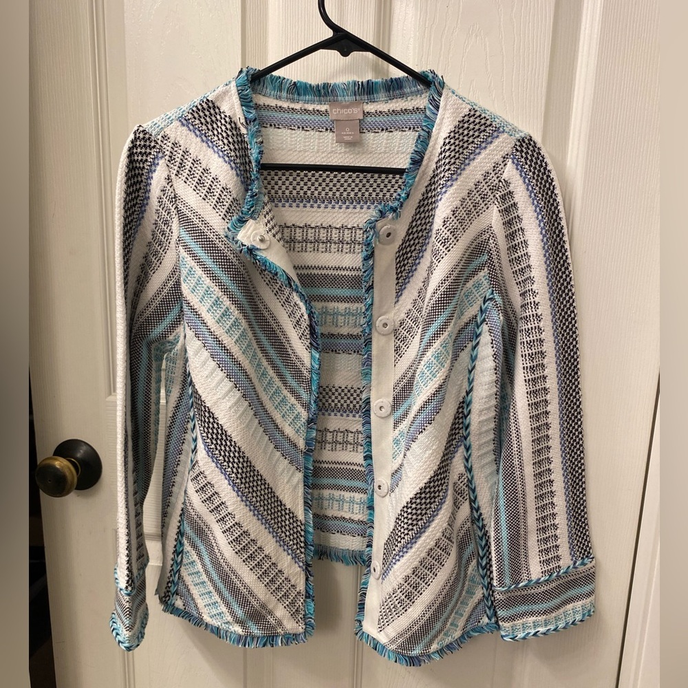 Chico's Blue and White Striped Blazer